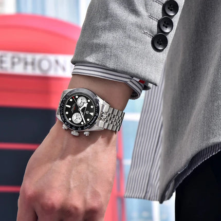 Nuovi orologi da uomo Panda DESIGN, orologio al quarzo di lusso Panda, cronografo sportivo da uomo, cronografo con vetro zaffiro, lenti AR, ceramica, leggero, impermeabile, in acciaio inossidabile, orologio da uomo, idea rega