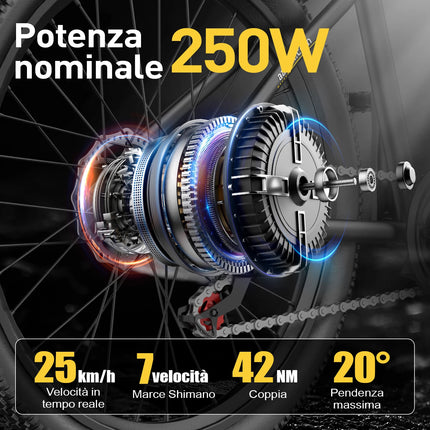 Bicicletta Elettrica Aairsk GT300 per Adulti, Batteria 36V10AH, 7 Velocità, con NFC, Pneumatici da 26 Pollici