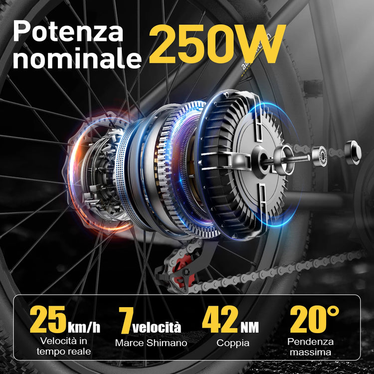 Bicicletta Elettrica Aairsk GT300 per Adulti, Batteria 36V10AH, 7 Velocità, con NFC, Pneumatici da 26 Pollici