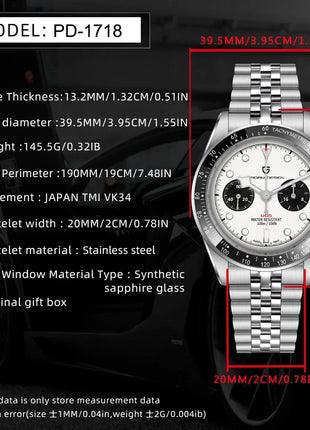 Nuovi orologi da uomo Panda DESIGN, orologio al quarzo di lusso Panda, cronografo sportivo da uomo, cronografo con vetro zaffiro, lenti AR, ceramica, leggero, impermeabile, in acciaio inossidabile, orologio da uomo, idea rega