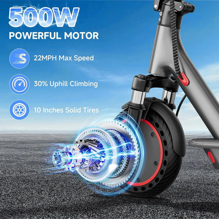 AOVOPRO LP10 Scooter elettrico a doppia assorbimento degli urti 35KM 10 pollici 35KM/H Velocità massima Cruise Control Luce a LED Monopattino elettrico