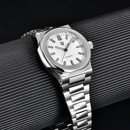 Nuovo Orologio Meccanico Automatico di Lusso Pugani da Uomo con Vetro Zaffiro Antiriflesso e Lancette Luminose, Orologio Sportivo da Uomo, Consegna Locale