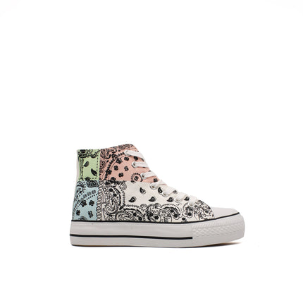 Soraia Shoes Women's sneakers, Classic Canvas Sneakers, Original soraia style, Canvas Tennis with pasley Print, Canvas Tennis, Conventional Sole, Canvas sneakers with Ankle and Cordon PlatiNum