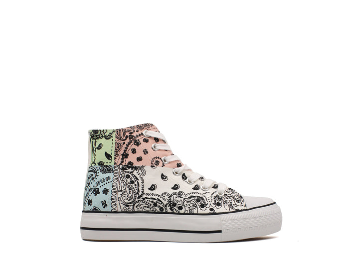 Soraia Shoes Women's sneakers, Classic Canvas Sneakers, Original soraia style, Canvas Tennis with pasley Print, Canvas Tennis, Conventional Sole, Canvas sneakers with Ankle and Cordon PlatiNum