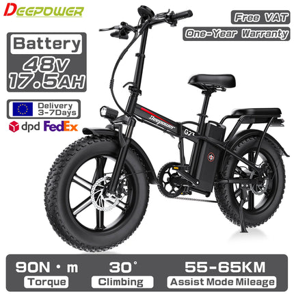 DEEPOWER G23 Bici Elettrica Pieghevole per Adulti, Motore ad Alta Coppia 90N·m, Batteria LG 48V 35Ah, Freni a Disco Meccanici, Pneumatici Fat 20×4.0, E-Bike Fuoristrada a Lunga Autonomia