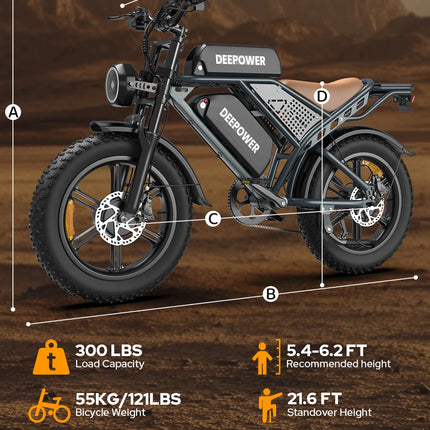 Bicicletta Elettrica DEEPOWER S8 3500W Doppio Motore 48V 60Ah Doppia Batteria Bici Elettrica Fuoristrada Pneumatici Larghi 20 Pollici E-bike per Tutti i Terreni