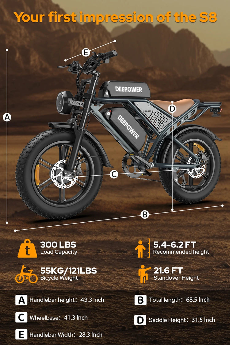 Bicicletta Elettrica DEEPOWER S8 3500W Doppio Motore 48V 60Ah Doppia Batteria Bici Elettrica Fuoristrada Pneumatici Larghi 20 Pollici E-bike per Tutti i Terreni