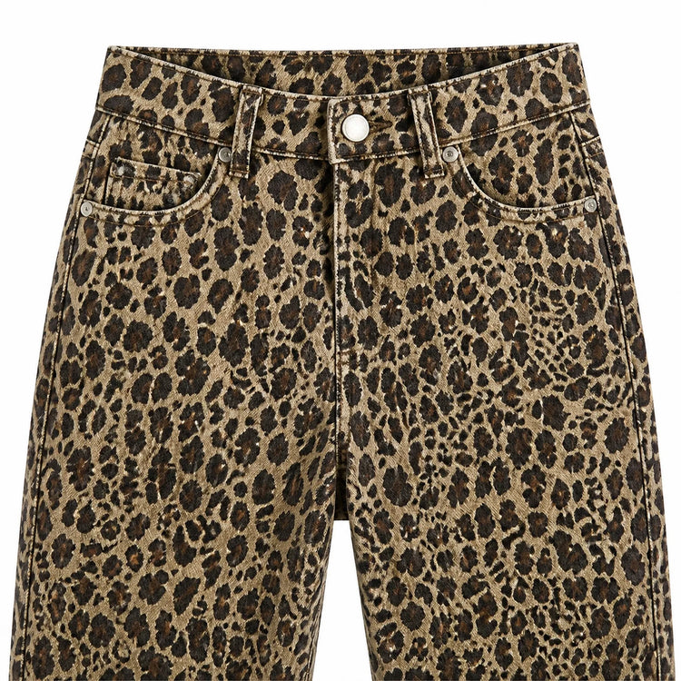 High Waist Wide Leg Jeans woman Leopard printing Denim Vintage Loose Comfortable Fashion Look For City Party Daily Outings FX5319-1