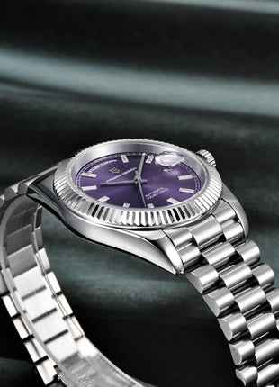 Nuovo Orologio Meccanico Automatico PAGANI DESIGN DD40 2026 per Uomo, Quadrante Viola, Data, Vetro Zaffiro AR, Impermeabile, Sportivo, in Acciaio Inossidabile, Regalo per Uomo