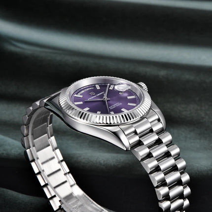 Nuovo Orologio Meccanico Automatico PAGANI DESIGN DD40 2026 per Uomo, Quadrante Viola, Data, Vetro Zaffiro AR, Impermeabile, Sportivo, in Acciaio Inossidabile, Regalo per Uomo