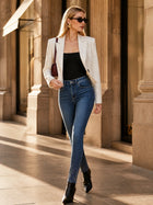Skinny Women's Jeans High Waist with Blurred Rhinestones on the ankles, Dark Blue Denim Casual Wash, Glamorous Tight pants for Going Out and Party, XS‑XL Selling Individually FX5024