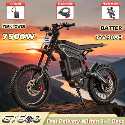Nuova E-Bike Fuoristrada EU GT600, 85 km/h di velocità massima, motore brushless da 7.500 W, batteria al litio 72V 30Ah, moto elettrica per adulti, autonomia massima 85 km/h