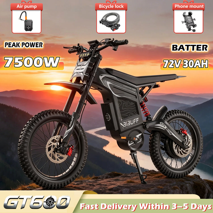 Nuova E-Bike Fuoristrada EU GT600, 85 km/h di velocità massima, motore brushless da 7.500 W, batteria al litio 72V 30Ah, moto elettrica per adulti, autonomia massima 85 km/h