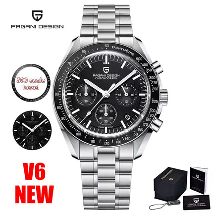 Nuovo Orologio da Uomo PAGANI DESIGN V6 Moon 2026, Orologio al Quarzo di Lusso, Cronografo Sportivo con Vetro Zaffiro Protettivo AR Luminoso