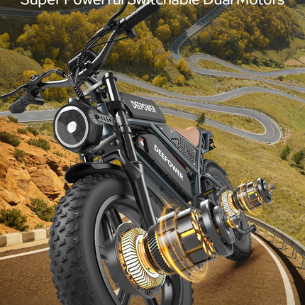 Bicicletta Elettrica DEEPOWER S8 3500W Doppio Motore 48V 60Ah Doppia Batteria Bici Elettrica Fuoristrada Pneumatici Larghi 20 Pollici E-bike per Tutti i Terreni