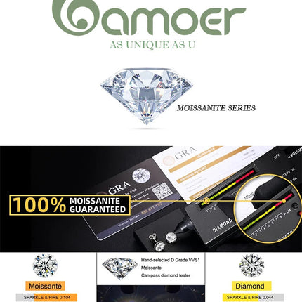 BAMOER Classic Moissanite Earrings, 925 Silver Brilliant 4 Prongs Round Cut Lab Created Diamond Wedding Engagement Earrings PlatiNum