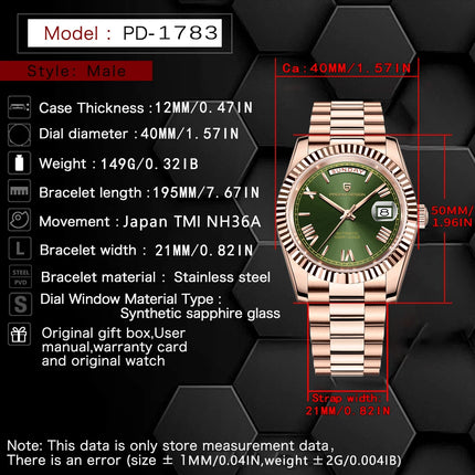 Nuovo orologio da uomo DESIGN PAGANI, orologio automatico di lusso in oro rosa per uomo, orologi meccanici con bracciale, specchio in zaffiro AR, impermeabile, con data, regalo per uomo d'affari