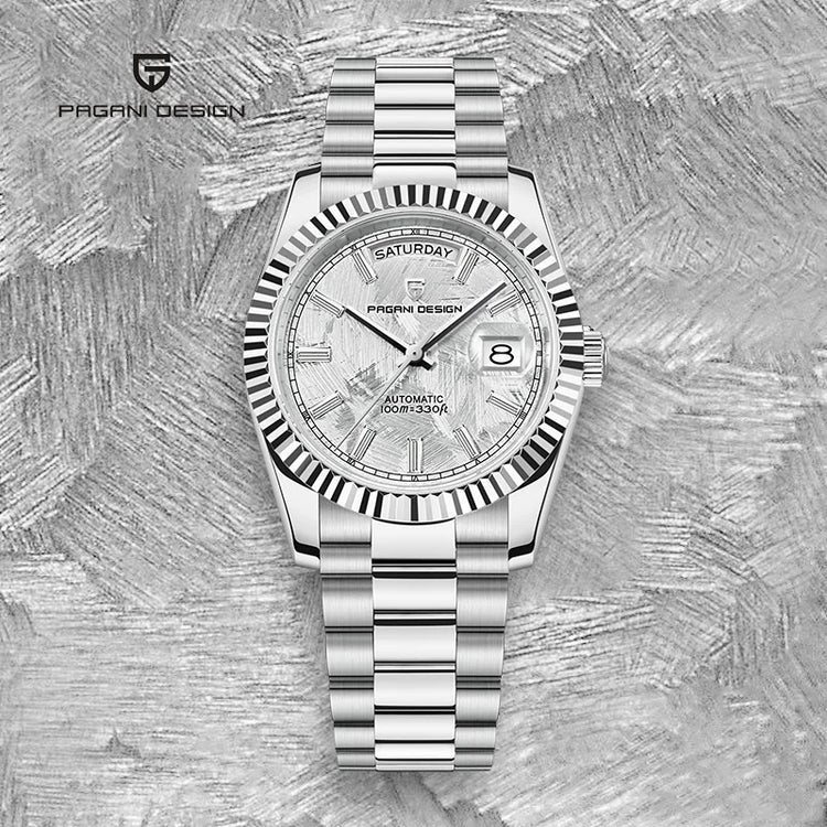 Orologio di Lusso da Uomo PAGANI DESIGN D36, Automatico con Quadrante in Meteorite, Bracciale Meccanico, Vetro Zaffiro, Impermeabile, Spedizione Locale