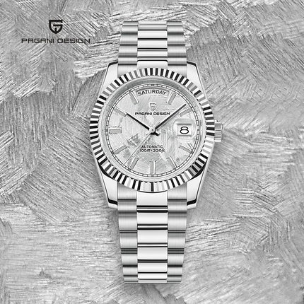 Orologio di Lusso da Uomo PAGANI DESIGN D36, Automatico con Quadrante in Meteorite, Bracciale Meccanico, Vetro Zaffiro, Impermeabile, Spedizione Locale