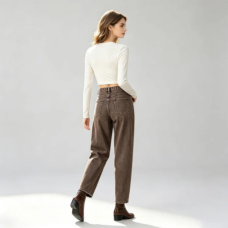 Jeans Balloon woman Coffee High Waist Vintage Wash Soft Fit Loose Pockets Classic Retro Urban Streetwear Casual Fashion Outfits Fashion Fashion Fashion Fashion Fashion Fashion Fashion Fashion Fashion Fashion Fashion Fashion F