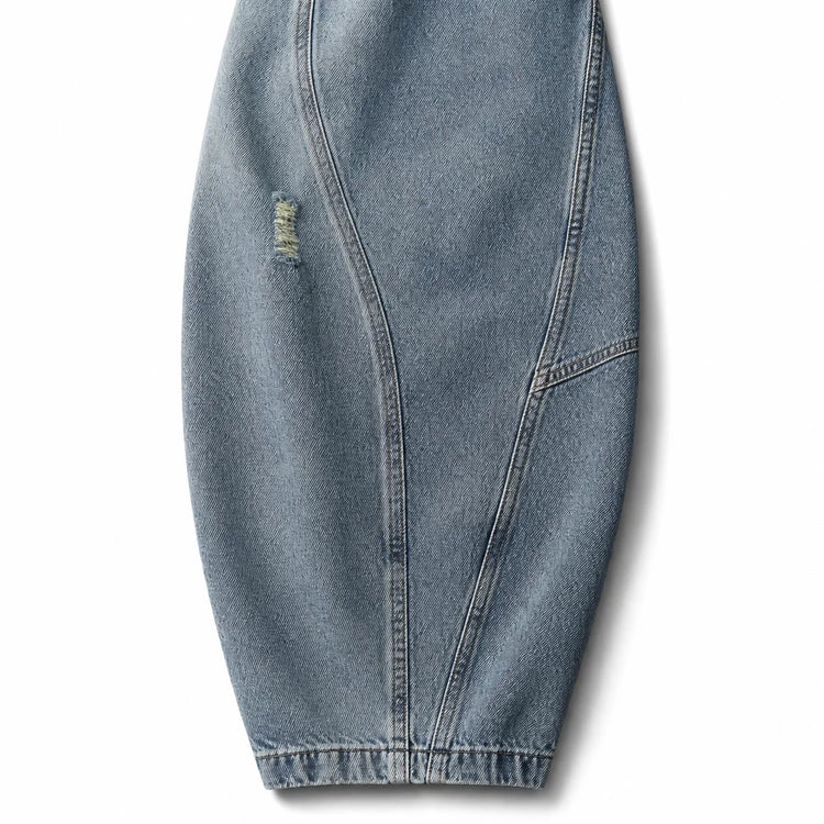 Y2K women’s cross-waist baggy jeans, light-wash effect wide-leg denim trousers with decorative rips and asymmetrical stitching, streetwear style, sizes XS‑S‑M‑L YW1587
