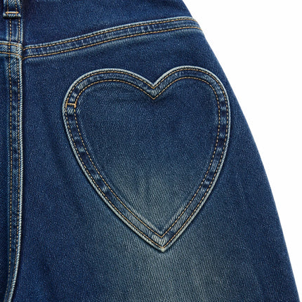 Women's High-Waisted Wide-Leg Jeans, Trendy Vintage Wash Design with Heart Pockets, Casual Y2K Style Denim Pants, Comfortable Fit Without Belt, Durable Denim Fabric That Flatters the Figure, Versatile Cut, Yw-1892