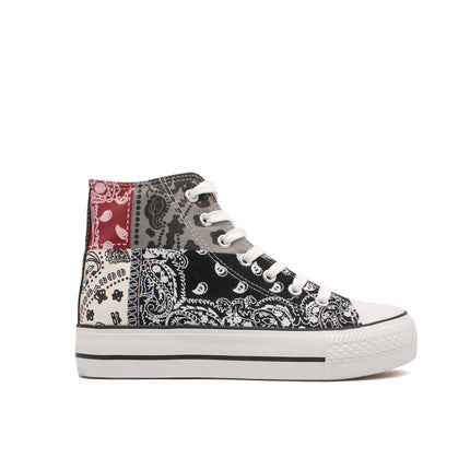 Soraia Shoes Women's sneakers, Classic Canvas Sneakers, Original soraia style, Canvas Tennis with pasley Print, Canvas Tennis, Conventional Sole, Canvas sneakers with Ankle and Cordon PlatiNum