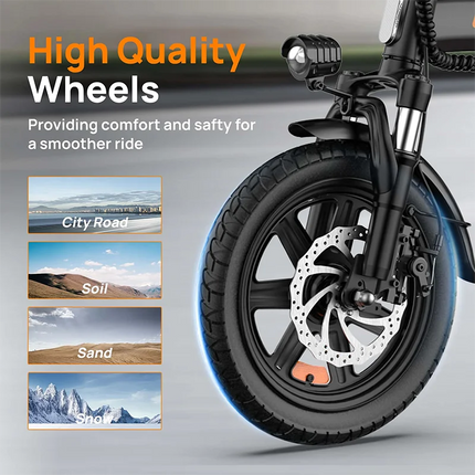 Bicicletta Elettrica Pieghevole per Adulti 14 Pollici, Motore da 500W, Batteria Rimovibile 48V 7.5Ah, Autonomia 65 km, Ricarica Rapida in 3 Ore, Bici Leggera