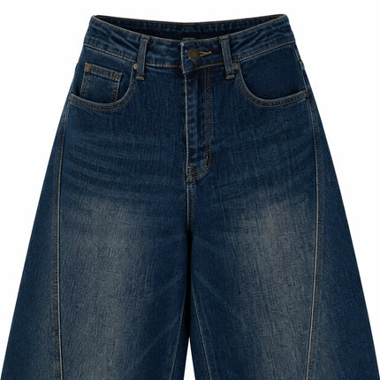 Women’s high-waisted bootcut vintage-wash jeans, cuffed-leg denim trousers with contoured stitching, Y2K streetwear casual fashion, sizes XS–XL sold individually FX5433
