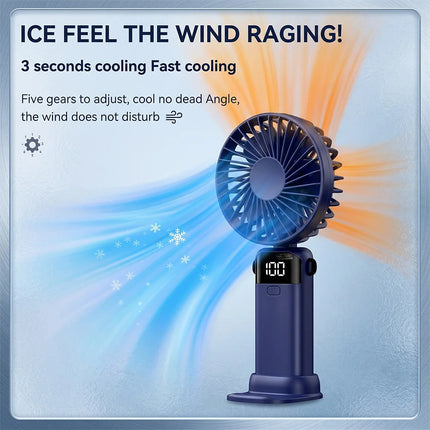 Ventilatore Portatile 3 in 1 Pieghevole USB Ricaricabile Mini Ventilatore da Tavolo con Display Digitale LED 5 Velocità Regolabili 90° °   Ventilatore Inclinabile per Casa, Ufficio e Esterni