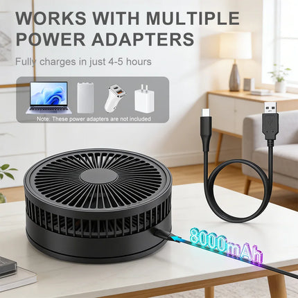 Ventilatore USB pieghevole e retrattile 2 in 1, alimentato a batteria da 8000 mAh, con telecomando, silenzioso, ultra compatto, piccolo ventilatore per casa, ufficio, dormitorio, viaggi all'aperto