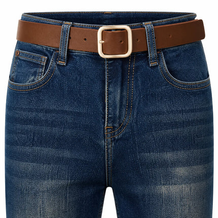 Women's High-Waisted Wide-Leg Jeans with Heart-Shaped Pockets, Belt Included, Retro Vintage Wash Denim, Loose-Fitting Pants That Elongate the Legs and Enhance the Silhouette, Comfortable Relaxed Fit, Yw-1892