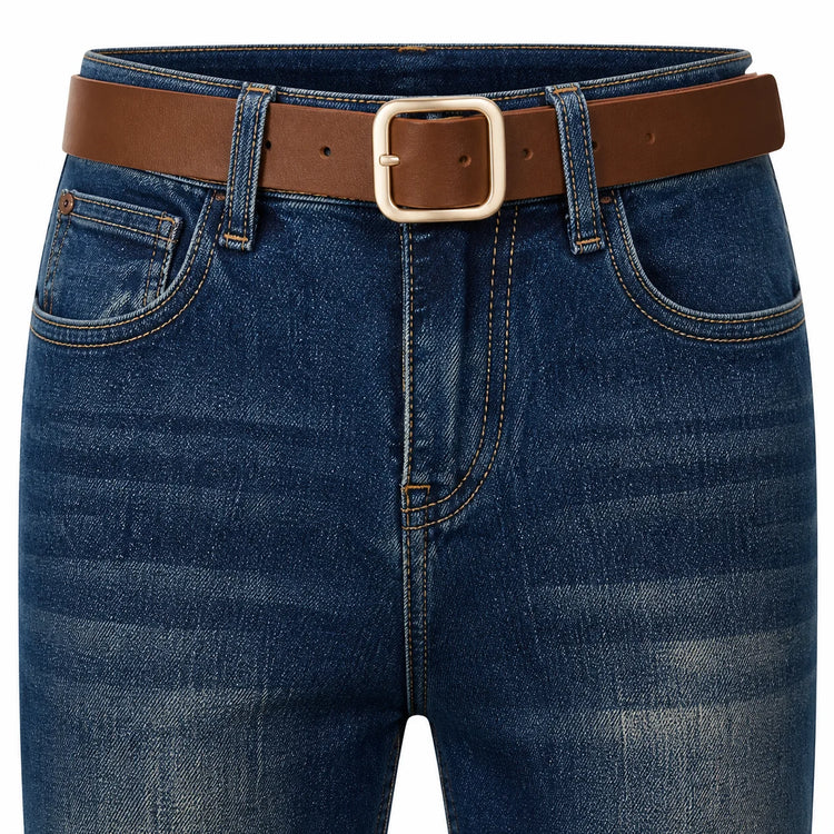 Women's High-Waisted Wide-Leg Jeans with Heart-Shaped Pockets, Belt Included, Retro Vintage Wash Denim, Loose-Fitting Pants That Elongate the Legs and Enhance the Silhouette, Comfortable Relaxed Fit, Yw-1892