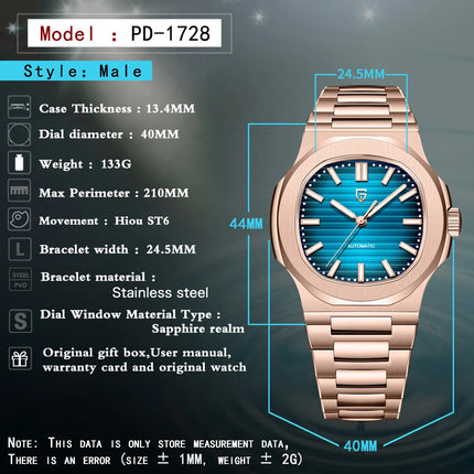 PAGANI DESIGN Orologio da uomo 40MM Orologio automatico di lusso in oro per uomo Orologio meccanico AR Zaffiro resistente con chiusura luminosa