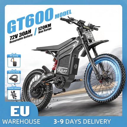 GT600 Moto Elettrica da Fuoristrada con Sospensione Completa, Motore ad Alta Potenza 7500W, Batteria al Litio Rimovibile 72V 30AH, Autonomia Massima 150KM, Ammortizzazione Completa, Moto Elettrica per Adulti, Bicicletta Elett