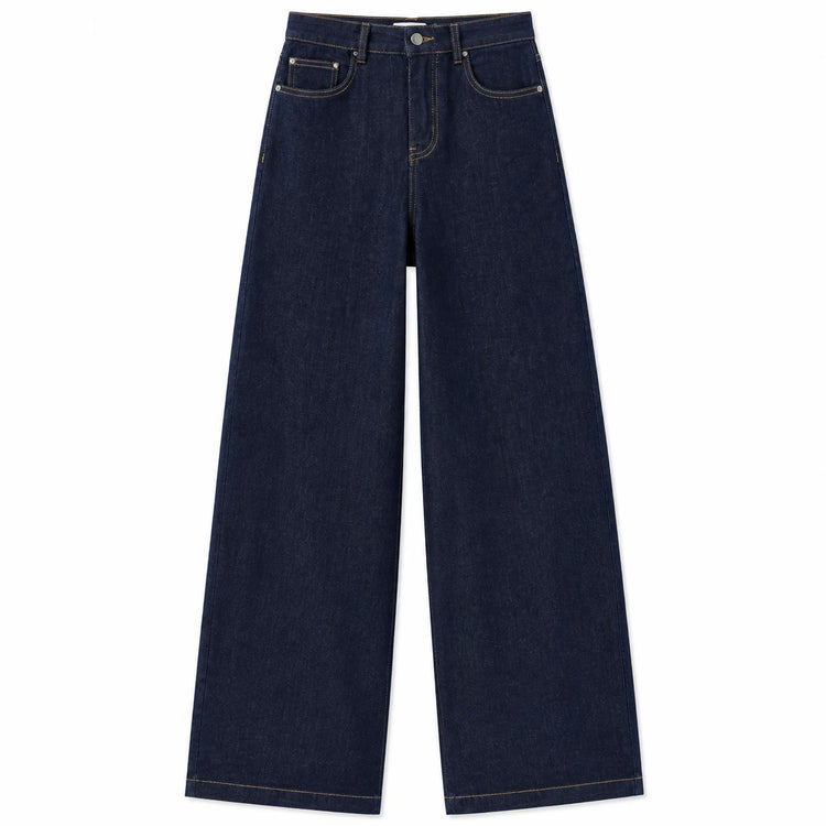 Women's Wide-Leg High-Waisted Dark Blue Denim Jeans, No Brand, Loose Cut That Flatters the Silhouette, Trendy Comfortable Fit, Versatile Urban Casual Style, Durable Denim Fabric, Perfect for Everyday Looks, Yw-1192J