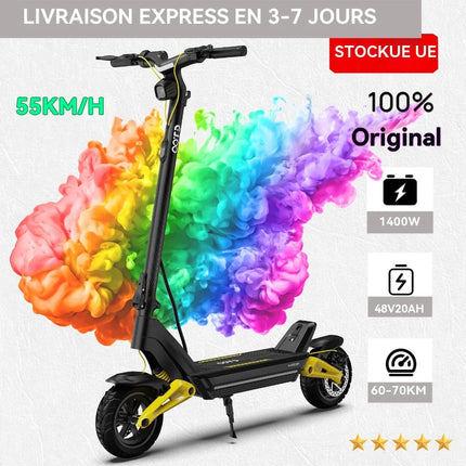 Monopattino Elettrico OOTD S10 10 Pollici con Connessione Bluetooth APP 1400W 48V 20AH 55KM/H Velocità Massima Autonomia 70km Leggero E-scooter con Doppia Sospensione platinumshop