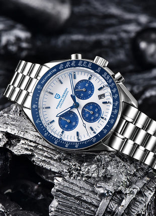 PAGANI DESIGN Nuovo Orologio da Uomo al Quarzo Orologio Luna Dorata Cronografo Sportivo VK63 con Zaffiro AR Luminoso Spedizione Locale