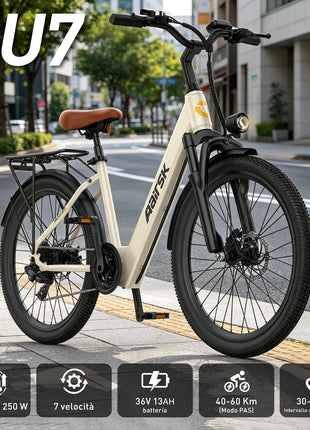 AAIRSK City Bicicletta Elettrica, Batteria 36V 13 Ah, 7 Velocità, Range fino a 60 km, NFC, Velocità