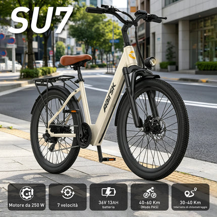 AAIRSK City Bicicletta Elettrica, Batteria 36V 13 Ah, 7 Velocità, Range fino a 60 km, NFC, Velocità 25 km/h, Ebike per adulti.