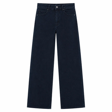 Women's High-Waisted Wide-Leg Jeans in Dark Navy Blue, Comfortable Stretch Denim Fabric, 5-Pocket Design, Slimming Effect, Hides Leg Imperfections, Elegant Casual Style for Daily Outfits and Work Looks Fx1338‑7