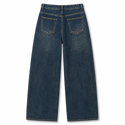 Dark Blue Denim Barrel Wide Leg woman Jeans High Waist Loose Fit Vintage Wash Casual Streetwear Shaped Stitching trousers Maximum Comfort Urban Look daily outings and trending outfits YW1847