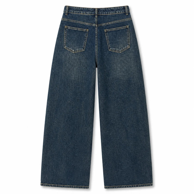 Dark Blue Denim Barrel Wide Leg woman Jeans High Waist Loose Fit Vintage Wash Casual Streetwear Shaped Stitching trousers Maximum Comfort Urban Look daily outings and trending outfits YW1847