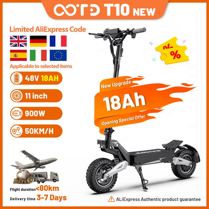 18Ah Monopattino Elettrico, OOTD T10, Motore Max 900W e Batteria 18Ah/13.5Ah, Autonomia 45-60km, Ruote All-Terrain da 11 Pollici platinumshop