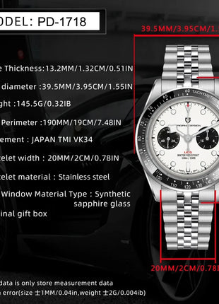 Nuovi orologi da uomo Panda DESIGN, orologio al quarzo di lusso Panda, cronografo sportivo da uomo, cronografo con vetro zaffiro, lenti AR, ceramica, leggero, impermeabile, in acciaio inossidabile, orologio da uomo, idea rega