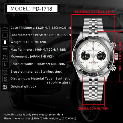 Nuovi orologi da uomo Panda DESIGN, orologio al quarzo di lusso Panda, cronografo sportivo da uomo, cronografo con vetro zaffiro, lenti AR, ceramica, leggero, impermeabile, in acciaio inossidabile, orologio da uomo, idea rega