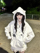Japanese Y2k Hoodies Jackets Women Clothes Polka Dot Cat Print Sweatshirts 2025 Ropa Mujer Casual Chic Hooded Cute Hoodie Tops