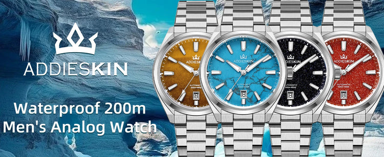 ADDIESKIN K010 Men's Automatic Watch Natural Stone Dial Tiger Eye Turquoise Goldstone Sapphire Crystal Miyota 9015 BGW9 Luminous