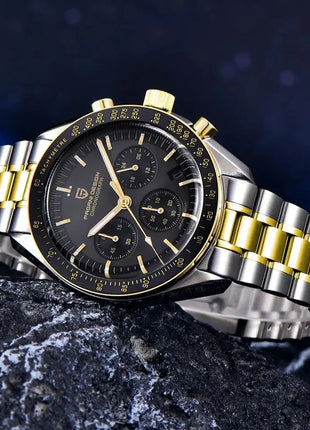 PAGANI DESIGN Nuovo Orologio da Uomo al Quarzo Orologio Luna Dorata Cronografo Sportivo VK63 con Zaffiro AR Luminoso Spedizione Locale