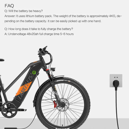 Bicicletta Elettrica LANKELEISI MX600 Pro, Motore 500W, Batteria 48V 20Ah, Autonomia 150KM, Pneumatici 27.5x2.4 Pollici, E-bike per Adulti